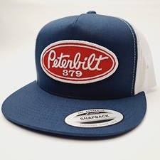 Peterbilt 379 Baseball Cap Hat Flat Bill Mesh Snapback Blue Embroidered Patch