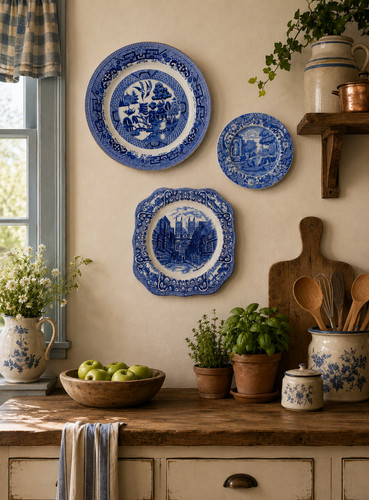 Vintage blue white - vintage, plates
