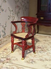 Dolls House Mahogany Writing Chair Miniature Study Office Desk Furniture 1:12