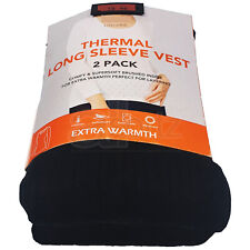 Ladies 2 Pack Thermal Vest Tops Long Sleeve Pointelle Winter Warm UK Size M S L