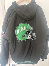 Vintage 90s New York Jets Starter NFL Jacket Black Green XL Hooded Rare 