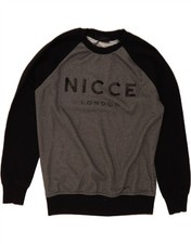 NICCE Mens Graphic Sweatshirt Jumper Small Grey Colourblock Cotton CF12