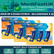 NiQuitin Minis Citrus 4mg Lozenges 60 x 3 Pack (180 Lozenges) Stop Smoking Aid