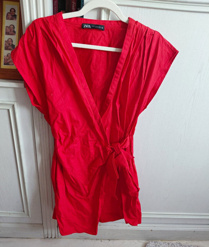 Zara red wrap dress neck - red,