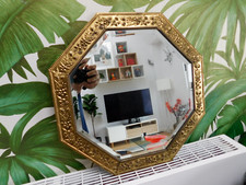 Beautiful Peerage 1930s Brass Framed Hexagonal Mirror 43cm