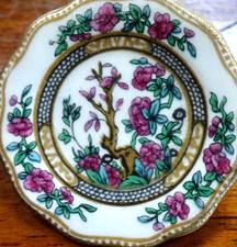 vintage signed COALPORT indian tree pink flower porcelain plate brooch -491
