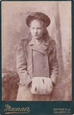 CABINET PHOTO YOUNG WOMAN HAT , FUR MUFF BY MACNAIR GALASHIELS
