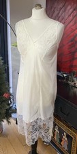 Vintage Rotrico SA Silky Nylon Slip | Lace Trim Nightdress | White UK 10–12