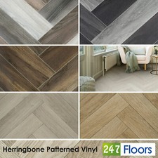 Herringbone Vinyl Flooring Cushion Lino Kitchen Bathroom Grey Brown £8.99/m²