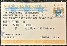 1997 Paul Lake Testimonial City V Manchester United Match Ticket Stub Football