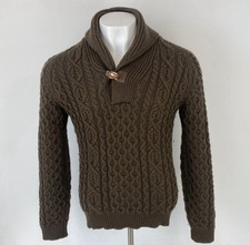Peregrine Shawl Neck Jumper Green Wool Size XL Mens Cable Knit Sweater