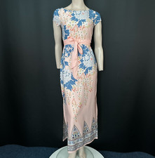 Dorothy Perkins Womens Maxi Dress Size 8 Coral Pink Blue Floral Print Tie