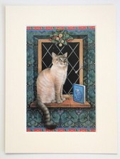 LESLEY ANNE IVORY CAT - Small Vintage Colour Book Plate - Mounted for Framing