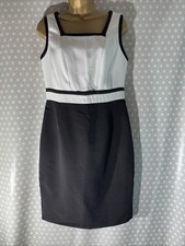 Womens Debenhams Uk 12 Black&white Sleeveless Knee Length Lined Pencil Dress