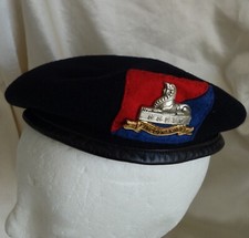 Lincolnshire Cap Badge on a Compton Webb England Black  Wool Beret ,Leather trim
