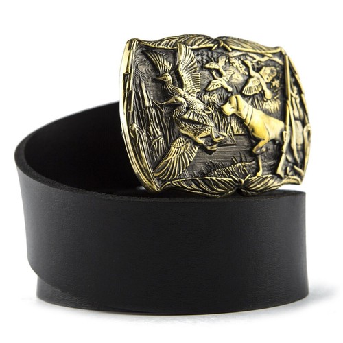 Leather belt with brass - , buckle