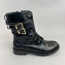 Shelly's London Black Ankle Zip Buckle Lace Biker Gothic Combat Boots US8 UK6