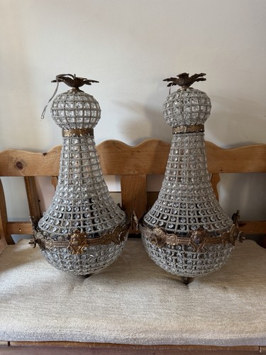 Pair small glass - gilt, brass