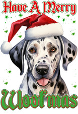Dalmatians In Santa's Xmas Hat Have a Merry Woof mas Christmas T-Shirts Sm-2XL