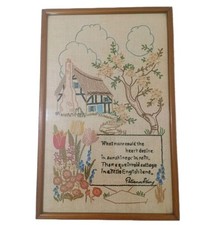 Antique Crewel Needlepoint Embroidery Tapestry Frame English Cottage 1920s 1930s