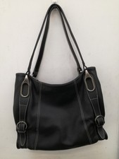Charlotte Reid Black Faux Leather Shoulder Bag with Red Lining
