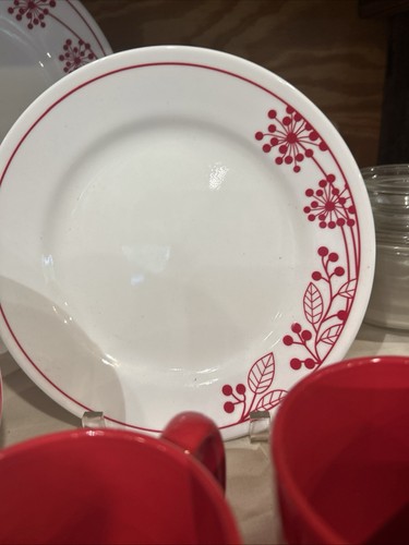 Vintage red white dinnerware - vintage, &