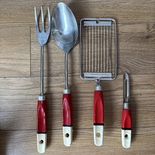 Vintage wooden Utensils set of 4 Red Handled Skyline Kitchenalia