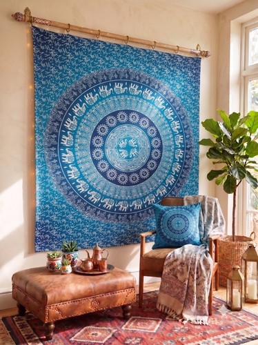 Blue elephant throw cotton - blue,