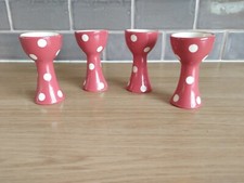 Four Very Nice Tall Red White Spotty Egg Cups . Used. VGC.