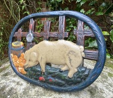 Vintage Good Weathered Cast Iron Piglet Pig Pot Stand Garden Interior Wall Art