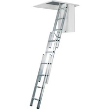 3 Section Loft Attic Ladder & Handrail Aluminium Heavy Duty Chrome 150kg Load