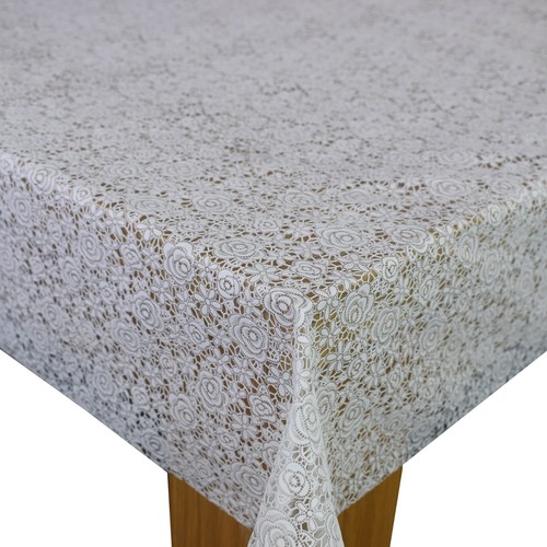 White floral lace pvc vinyl - white,