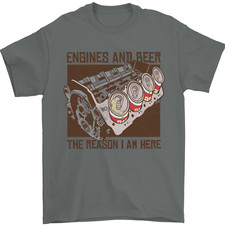 Engines & Beer Cars Hot Rod Mechanic Funny Mens T-Shirt 100% Cotton