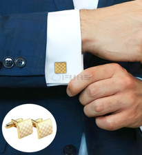 Classic Square Checkered Cuff Link 18ct Gold Plated Men's Formal Gift Cufflinks