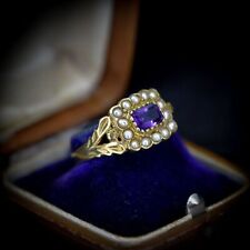 Amethyst and Pearl Cluster Halo 18ct Yellow Gold Gilded Ring | Georgian Style