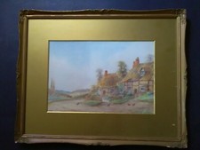 Antique Watercolour Landscape Painting, Welford on Avon, Ernest Potter, Cottages