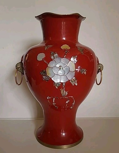 Brass vase withabalone inlay - brass,