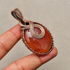 Banded Agate  Gemstone Copper Wire Wrapped Handmade Jewelry Pendant 2.36'