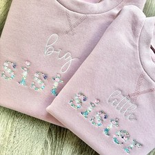 Embroidered Floral Big & Little Sister Girls Sweatshirts Pink Matching Siblings