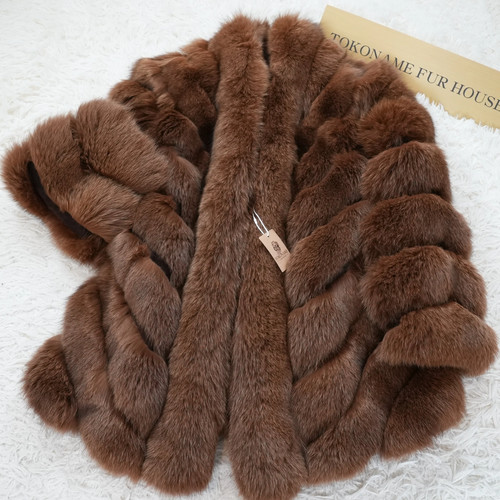 Brown dyed fox fur - dyed, coat