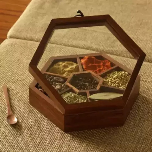 Sheesham hexagon wooden spice - sheesham,