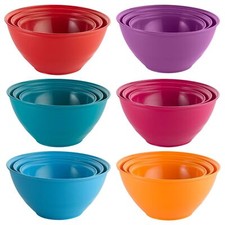 3-Piece Durable Plastic Mixing Bowl Set Microwave & Dishwasher Safe Multicolored