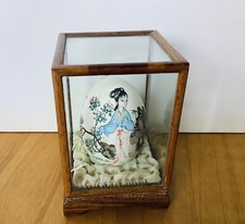 Oriental Painted Egg in Glass Case 10cm High
