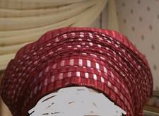 BrandNew Auto Gele For African occasion design Pleated 100% Aso Oke Wine & White