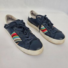 Paul Smith Men’s Navy Blue Rainbow Striped Leather Pidgeon Trainers UK3/EU36