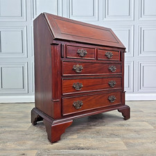 Antique Georgian Reproduction Mahogany Bureau Writing Desk - Drawers Solid Wood