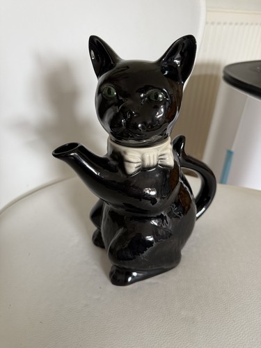 Wood potters black cat teapot - potters,