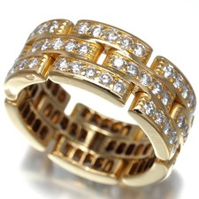 Auth Cartier Ring Diamond Maillon Panthere 3-row Full EU53 18K YG