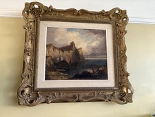 Antique 19th C English School Oil Painting  Coastal Scene Roberson Miller Gilt F