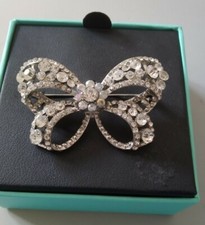 Stunning Clear Rhinestone & Silvertone Ribbon Bow Brooch. Boxed Gift Idea